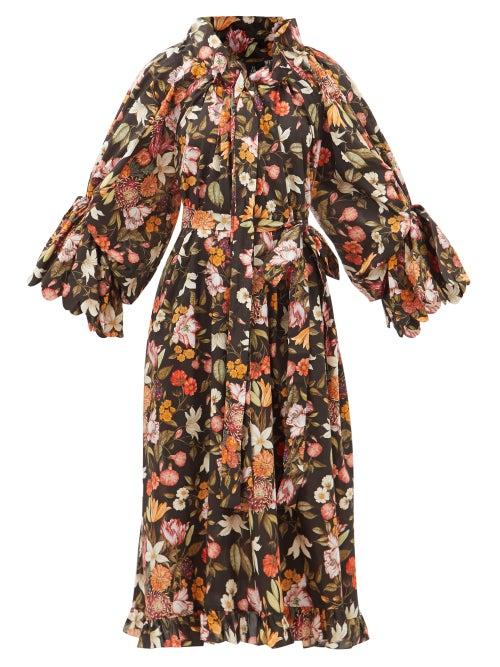 Horror Vacui - Thea Floral-print Cotton-poplin Midi Dress - Womens - Black Multi