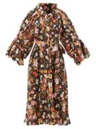 Horror Vacui - Thea Floral-print Cotton-poplin Midi Dress - Womens - Black Multi