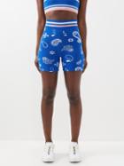 The Upside - Zeta Paisley-intarsia Organic-cotton Blend Shorts - Womens - Blue White