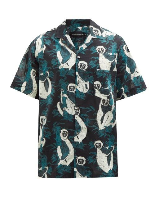 Mens Basics Desmond & Dempsey - Sifaka Lemur-print Cotton-poplin Pyjama Shirt - Mens - Black Multi