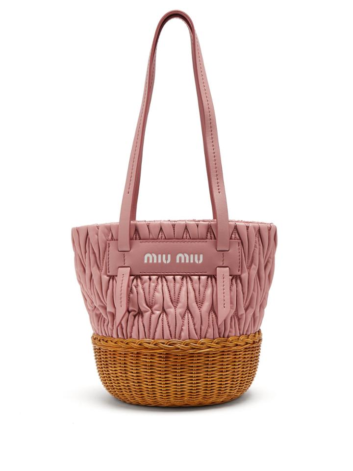 Miu Miu Matelass-quilted Leather And Wicker Bucket Bag