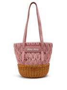 Miu Miu Matelass-quilted Leather And Wicker Bucket Bag