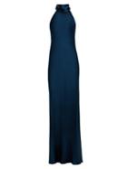 Matchesfashion.com Galvan - Sienna Halterneck Silk Gown - Womens - Mid Blue