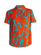 Diane Von Furstenberg Short-sleeved Eylan-print Stretch-silk Shirt