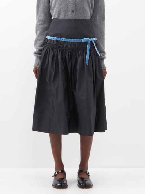 Molly Goddard - Harlow Velvet-trim Shirred Taffeta Midi Skirt - Womens - Black Blue
