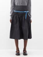 Molly Goddard - Harlow Velvet-trim Shirred Taffeta Midi Skirt - Womens - Black Blue