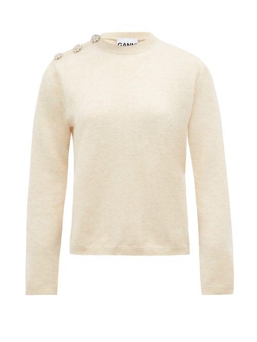 Matchesfashion.com Ganni - Crystal-button Crew-neck Sweater - Womens - Ivory