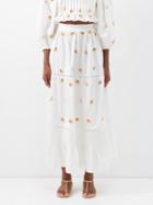 Lug Von Siga - Ornelia Embroidered-cotton Maxi Skirt - Womens - White Multi