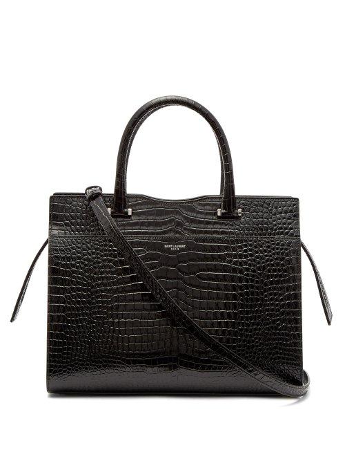 Matchesfashion.com Saint Laurent - Uptown Crocodile Effect Leather Bag - Womens - Black
