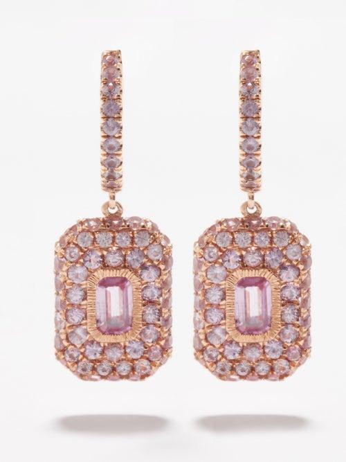 Shay - Sapphire & 18kt Rose Gold Drop Earrings - Womens - Pink Multi