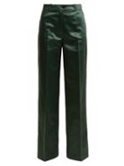 Matchesfashion.com Acne Studios - Tiffan Chinz Wide Leg Cotton Blend Satin Trousers - Womens - Dark Green