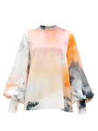 Matchesfashion.com Roksanda - Cala Balloon-sleeve Space-print Silk Blouse - Womens - Orange
