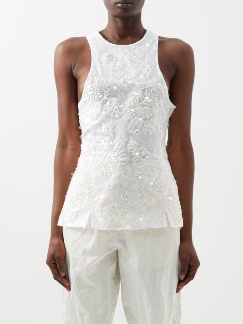 Jil Sander - Paisley-embroidered Cotton Tank Top - Womens - White