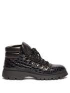 Matchesfashion.com Prada - Crocodile Effect Leather Hiking Boots - Womens - Black