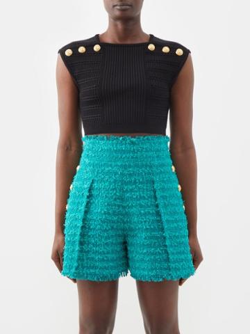 Balmain - Buttoned Knitted Crop Top - Womens - Black