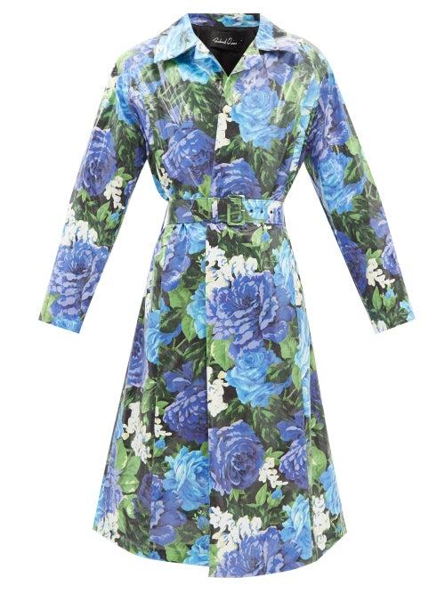 Richard Quinn - Roxy Floral-print Pvc & Cotton Trench Coat - Womens - Blue Multi