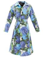 Richard Quinn - Roxy Floral-print Pvc & Cotton Trench Coat - Womens - Blue Multi