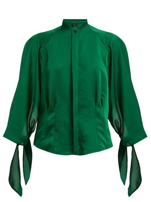 Matchesfashion.com Petar Petrov - Belfair Silk Blend Satin Blouse - Womens - Green