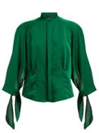 Matchesfashion.com Petar Petrov - Belfair Silk Blend Satin Blouse - Womens - Green