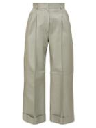 Matchesfashion.com Fendi - Pintucked Wide Leg Leather Trousers - Womens - Grey