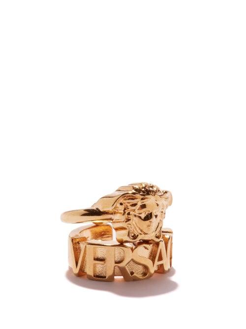 Versace - Mismatched Medusa And Logo Ear Cuffs - Womens - Yellow Gold