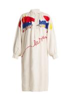 Matchesfashion.com Kilometre Paris - La Seine Embroidered Vintage Linen Shirtdress - Womens - White Multi