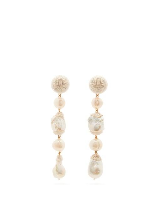 Matchesfashion.com Rebecca De Ravenel - Long Treasures Baroque Pearl Clip Earrings - Womens - Pearl