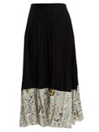 Maison Margiela Contrast-panel Pleated Silk Midi Skirt