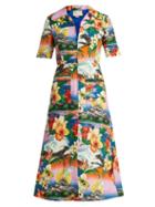 Matchesfashion.com Gucci - Hawaiian Print Collared Linen Midi Dress - Womens - Multi