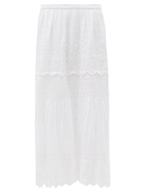Matchesfashion.com Loveshackfancy - Zinnia Cotton Broderie Anglaise Midi Skirt - Womens - White