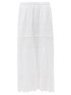 Matchesfashion.com Loveshackfancy - Zinnia Cotton Broderie Anglaise Midi Skirt - Womens - White