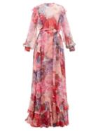 Matchesfashion.com Valentino - Floral-print Ruffled Belted Chiffon Gown - Womens - Multi