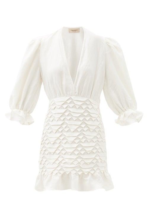 Matchesfashion.com Adriana Degreas - Plunge-neck Linen-blend Mini Dress - Womens - Ivory