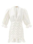Matchesfashion.com Adriana Degreas - Plunge-neck Linen-blend Mini Dress - Womens - Ivory