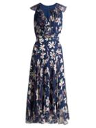 Matchesfashion.com Saloni - Rita Floral Devor Silk Blend Asymmetric Dress - Womens - Navy Multi