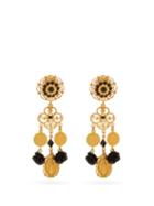 Matchesfashion.com Dolce & Gabbana - Rose And Medallion Gold-plated Clip Earrings - Womens - Black