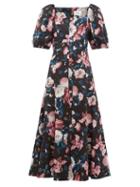 Matchesfashion.com Erdem - Mariona Dusk Bouquet-print Cotton-blend Midi Dress - Womens - Black Pink