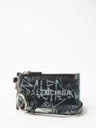 Balenciaga - Cash Graffiti-logo Leather Cardholder - Mens - Black White