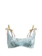 Matchesfashion.com Stella Mccartney - Timeless Snakeskin Print Scoop Neck Bikini Top - Womens - Blue Multi