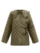 Matchesfashion.com Ganni - Ruffled-collar Quilted Recycled-fibre Ripstop Coat - Womens - Khaki