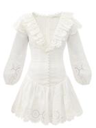 Matchesfashion.com Zimmermann - Bellitude Ruffle-neck Linen Mini Dress - Womens - Ivory