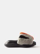 Rick Owens - Geth Shearling Slides - Mens - Black Grey