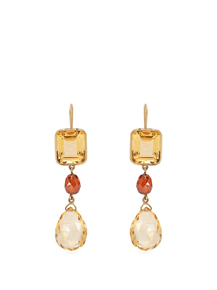Brigid Blanco 18kt Gold, Citrine & Hessonite Drop Earrings