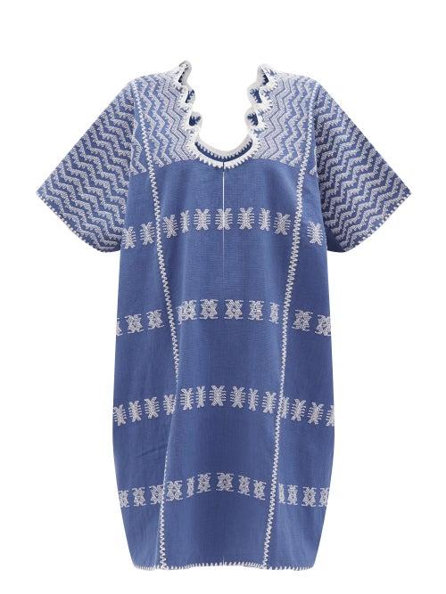 Ladies Beachwear Pippa Holt - No.245 Embroidered Cotton Kaftan - Womens - Blue