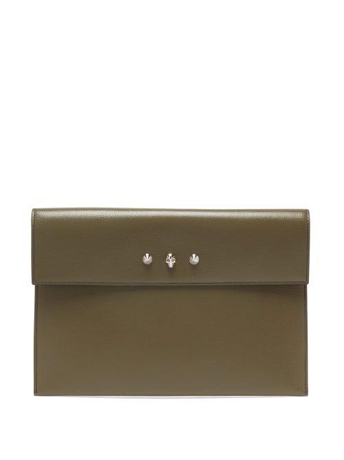 Matchesfashion.com Alexander Mcqueen - Skull Envelope Leather Clutch Bag - Womens - Khaki