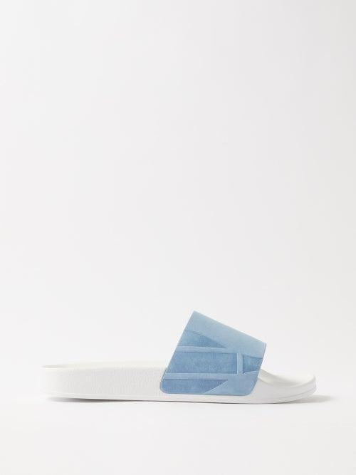 Frescobol Carioca - Humberto Suede And Rubber Slides - Mens - Blue
