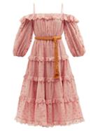 Ladies Beachwear Zimmermann - Mae Ruffled Dot-embroidered Voile Midi Dress - Womens - Light Pink