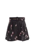 Zimmermann - Dancer Floral-print Belted Linen Shorts - Womens - Black Floral