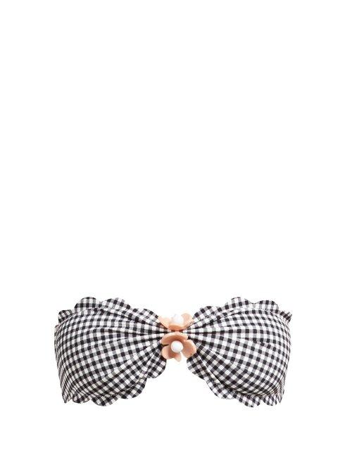 Matchesfashion.com Marysia - Antibes Beaded Scallop Edged Bandeau Bikini Top - Womens - Black