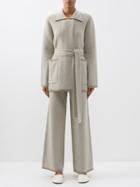 Joseph - Belted Striped Merino Cardigan - Womens - Beige Melange